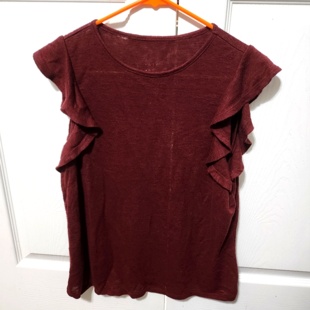 Women's Ruffled Sleeve Top - Burgundy